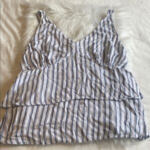 Maison Jules Blue Nautical Stripe Tiered Coastal Tank Top Size M